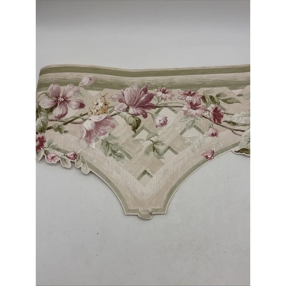 2- Victorian Scalloped Mauve Pink Floral Wallpaper Border 9.5